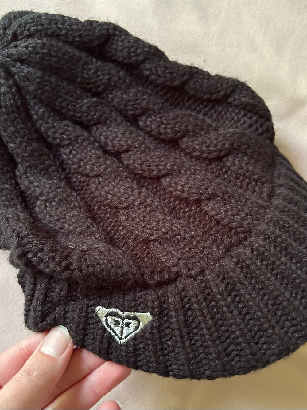 roxy y2k black cable knit beanie cap hat